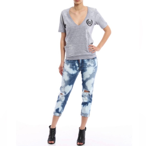Dsquared2 “Glam Head” Blue Tie Dye Cropped Distressed Jeans Size 42 Or US 6 NWT - Picture 2 of 16